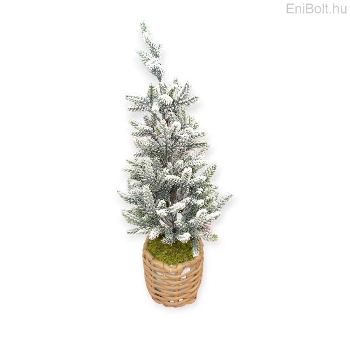 Dekoratív hóval borított karácsonyfa fonott cserépben 45cm