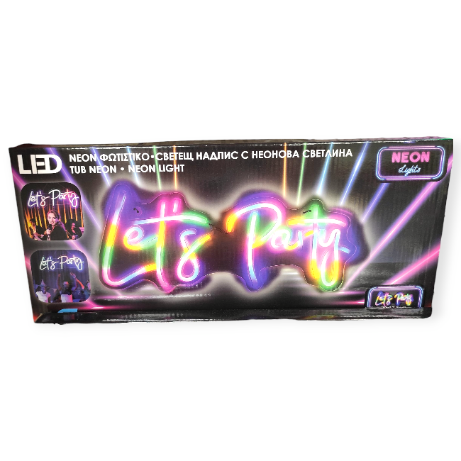 Let's party neon LED feliratlámpa, színes, USB csatlakozással – 40 cm
