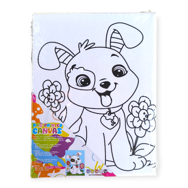 Kutyamintás akrilfestő készlet vászonnal – 20×15 cm, ecsettel és festékekkel