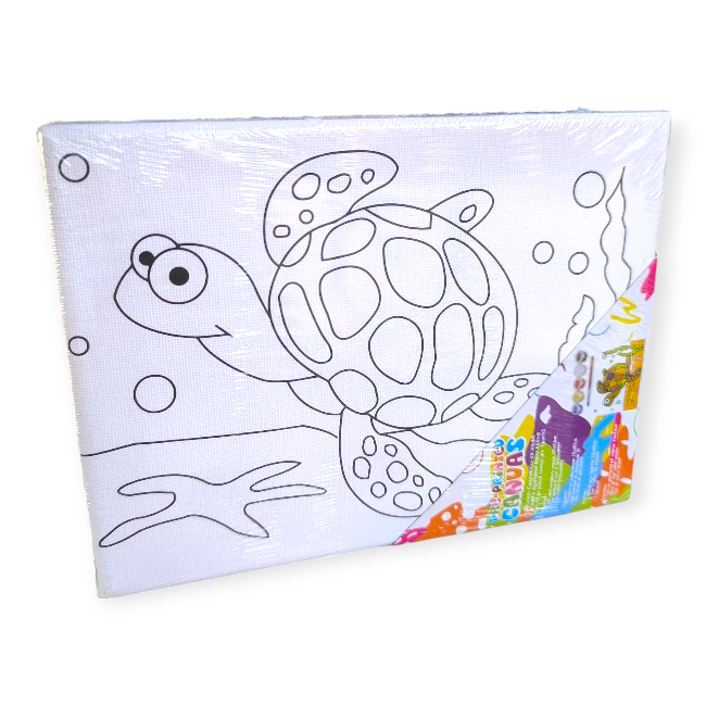 Teknősmintás akrilfestő készlet vászonnal – 20×15 cm, ecsettel és festékekkel