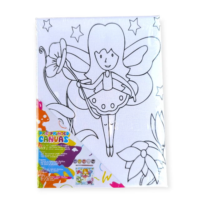 Tündérmintás akrilfestő készlet vászonnal – 15×20 cm, ecsettel és festékekkel