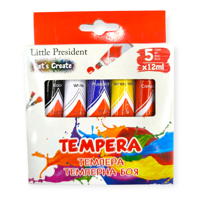 5 darabos tempera festékkészlet – alapszínek, 12 ml tubusban, oldószermentes