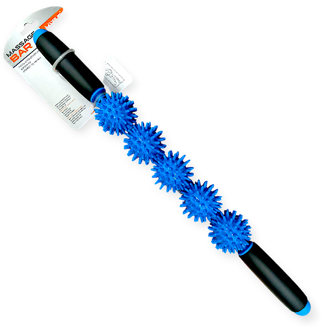LiveUp masszázsrúd 5 tüskés golyóval, kék fogantyúval – 53 cm