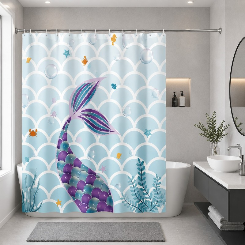 PEVA zuhanyfüggöny 180x180 cm égkék sellő mintás – vízálló