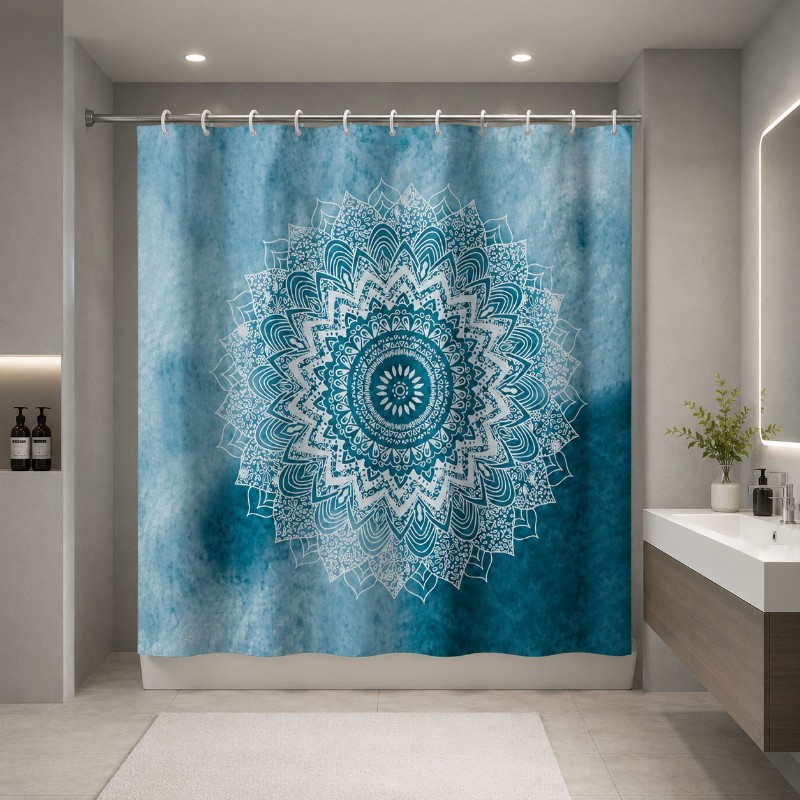 PEVA zuhanyfüggöny 180x180 cm kék mandala mintás – vízálló