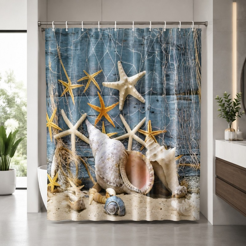 Tengeri mintás PEVA zuhanyfüggöny 180x180 cm gyűrűkkel