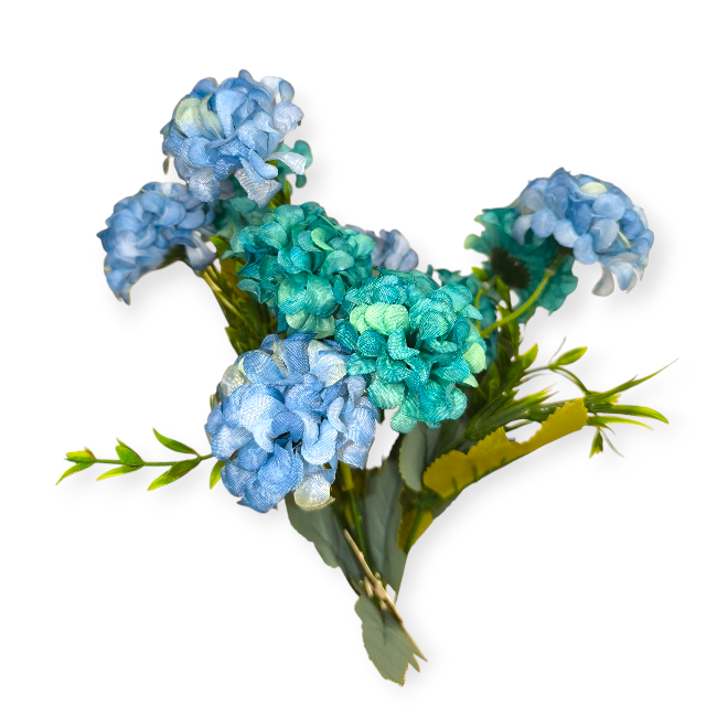 Művirágcsokor kék hortenziával – 37 cm