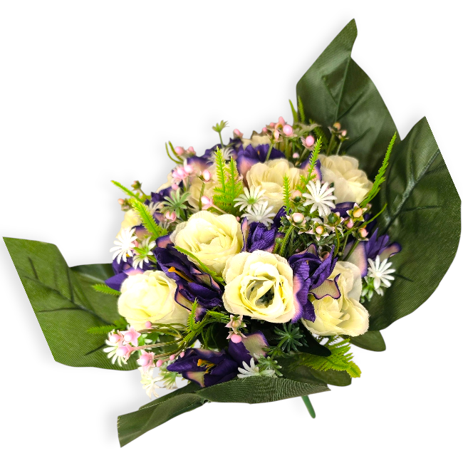 Elegáns művirágcsokor lila orchideával – 34 cm