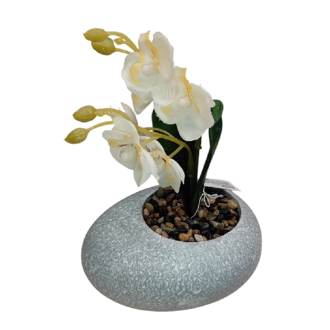 Orchidea művirág kavics cserépben – 12x10x18 cm, stílusos dísznövény