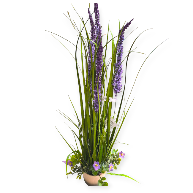 Ombre bézs dekoratív kerámia edény élethű levendulával – 12×65 cm