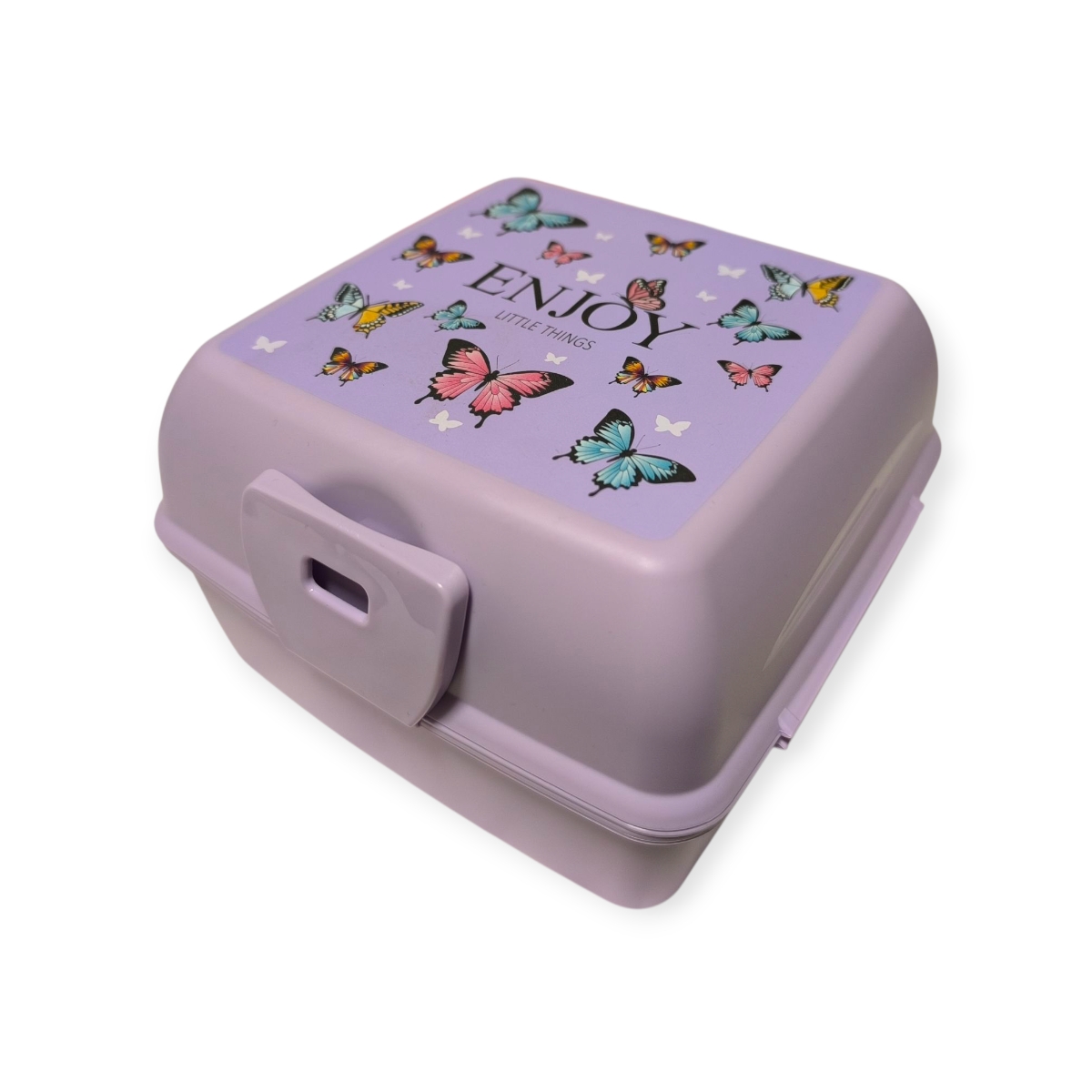 Pillangós lila műanyag uzsonnás doboz lányoknak – 2 szintes, 1,3 L