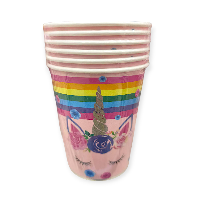 Szivárvány egyszarvú papír parti pohár – 240 ml, 6 db