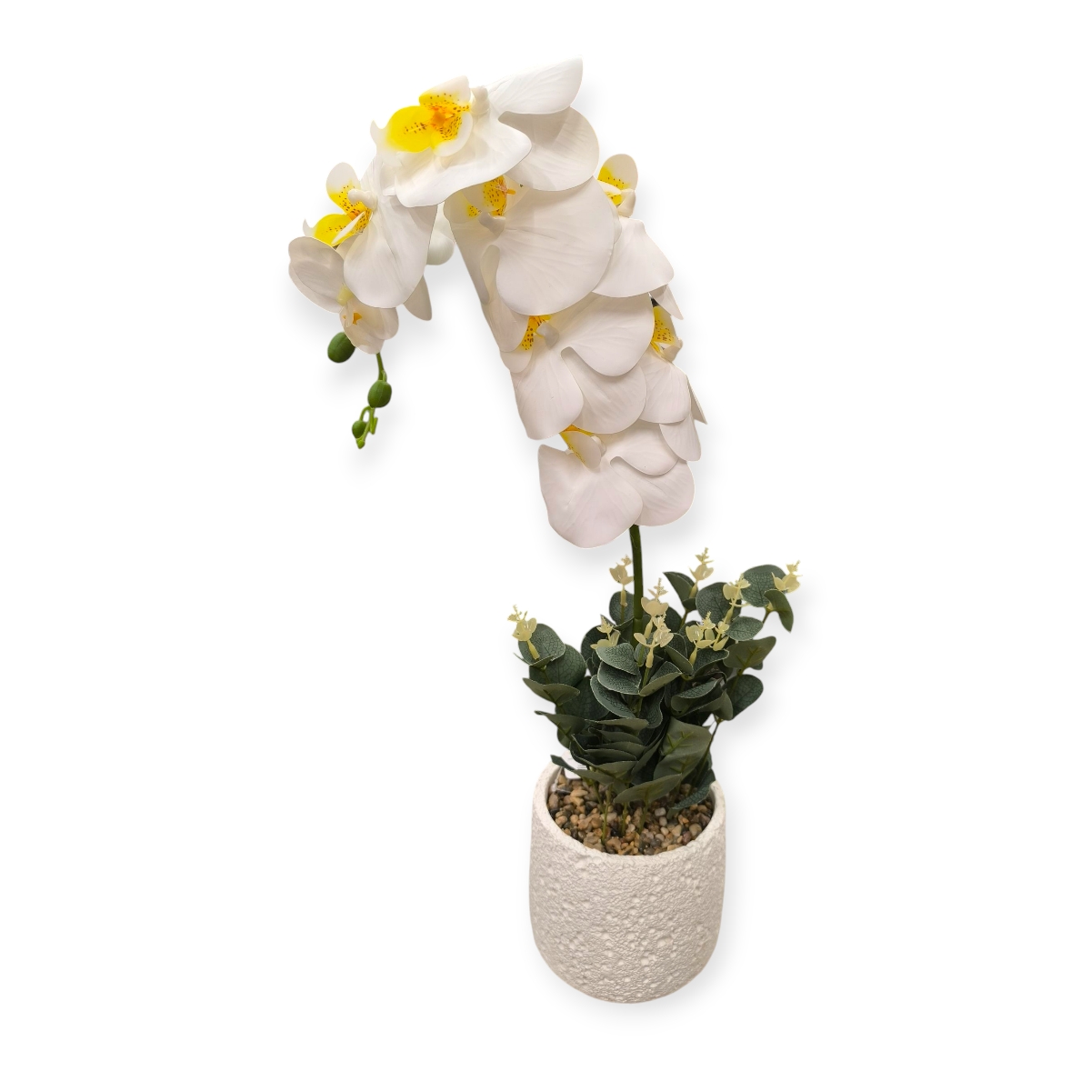 Fehér kerámia díszedény műorchideával – 13×54 cm