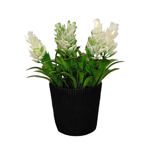 Bordázott fekete kaspó művirággal – 6x14 cm, elegáns asztali dekoráció