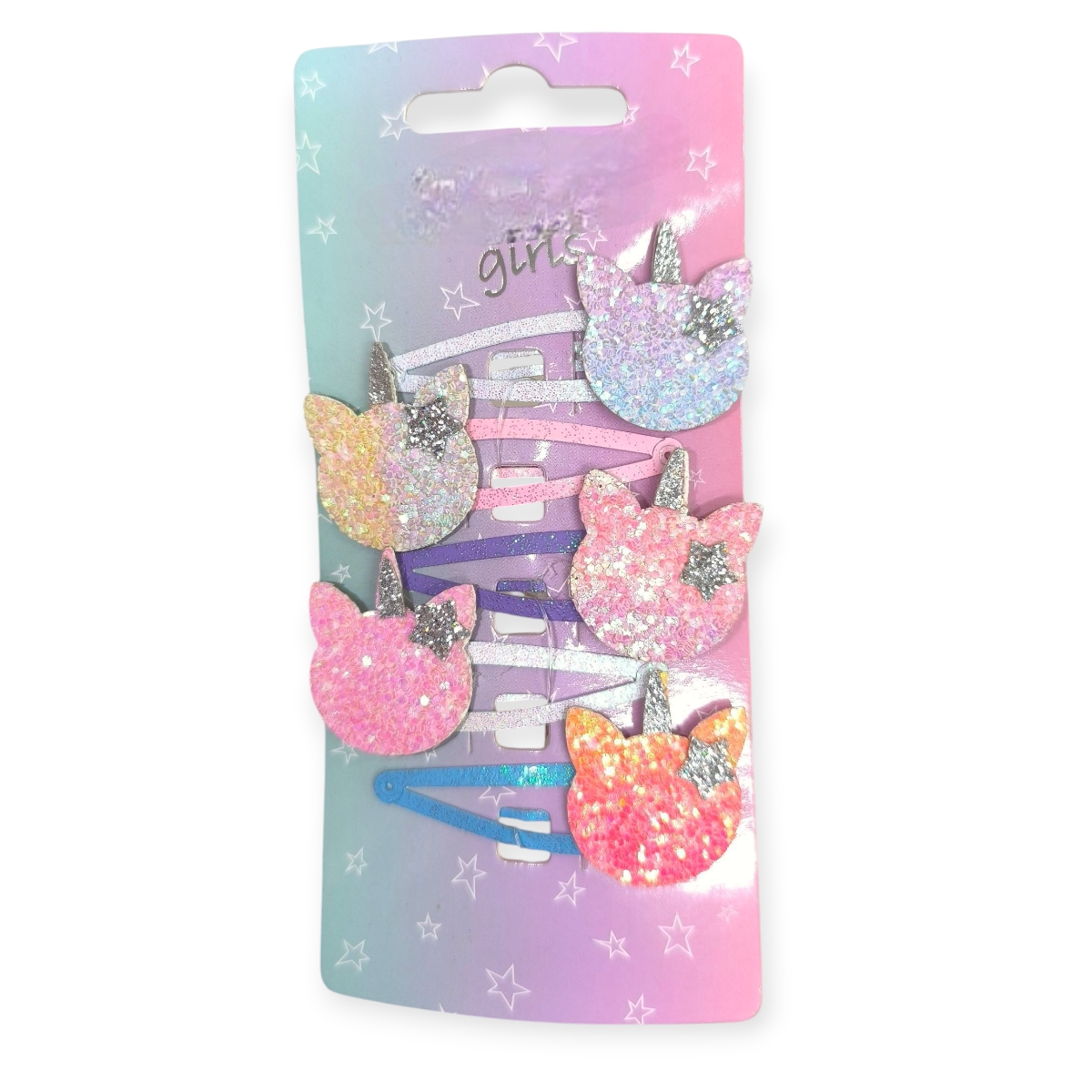 Unicorn 3D macskás hajcsat gyerekeknek csillámos filcből 5 cm – 5 db