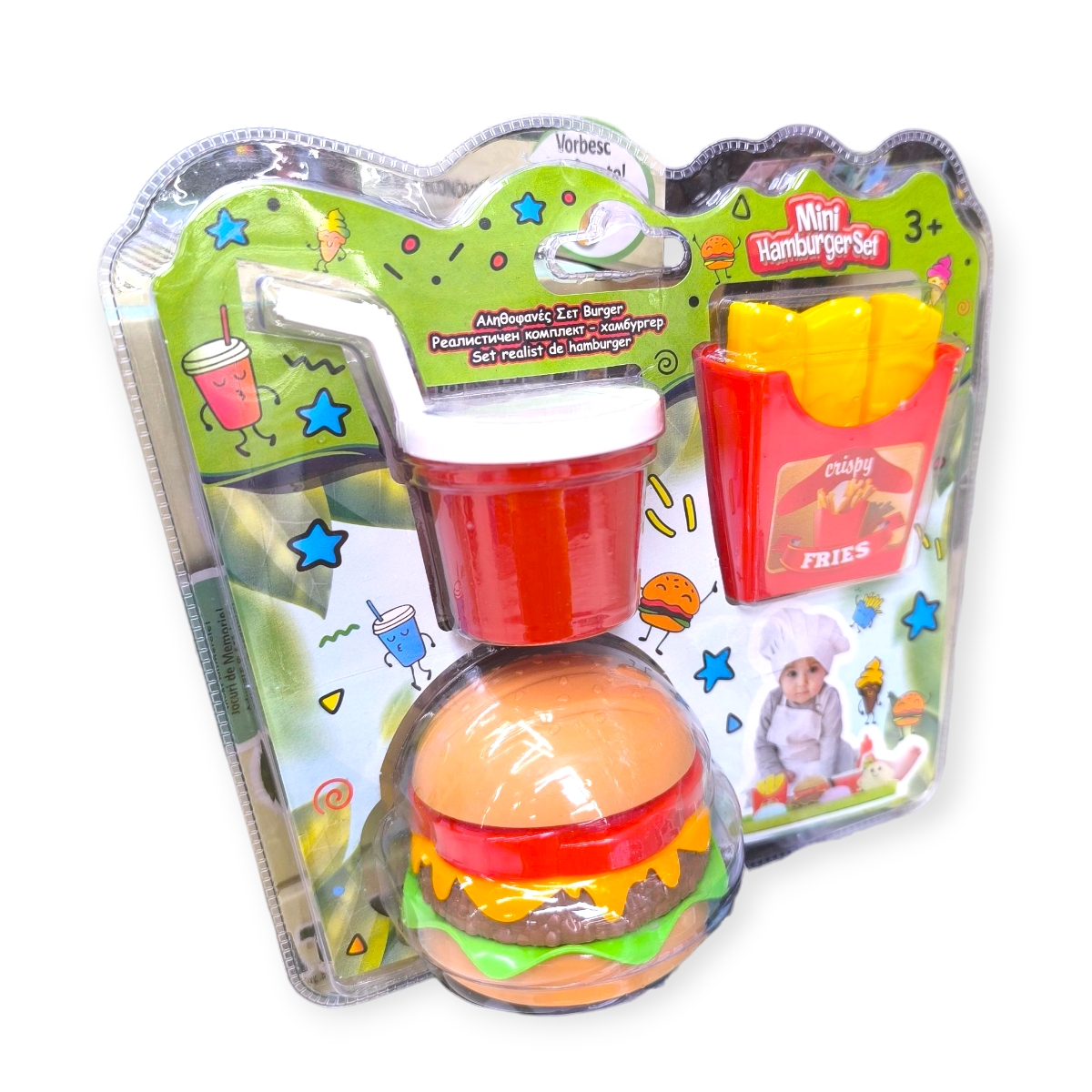 Műanyag hamburger játék ételkészlet gyerekeknek – burger, sültkrumpli, üdítő