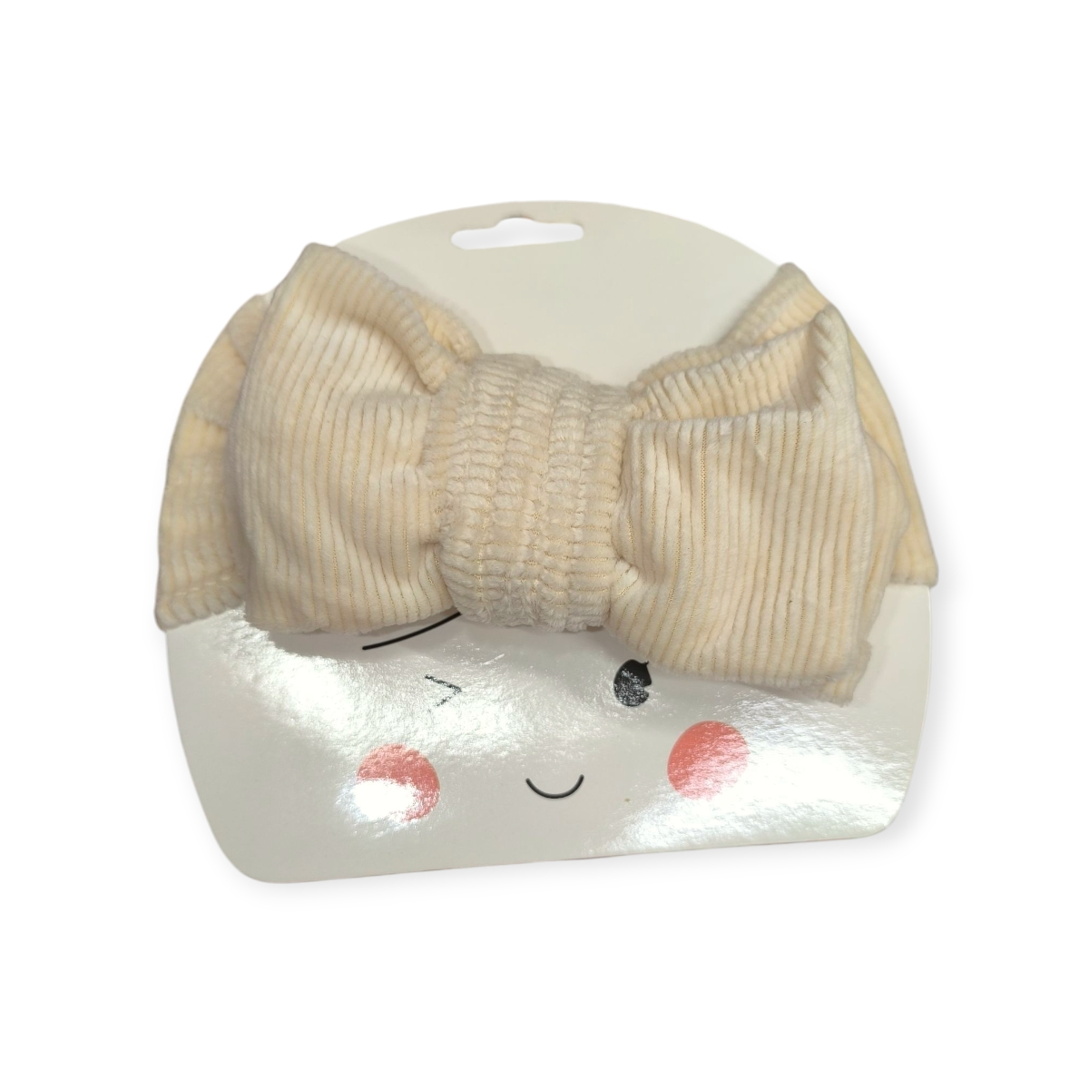 Bársonyos ekrü bordázott fejpánt dupla masnival – gyerek hajpánt lányoknak