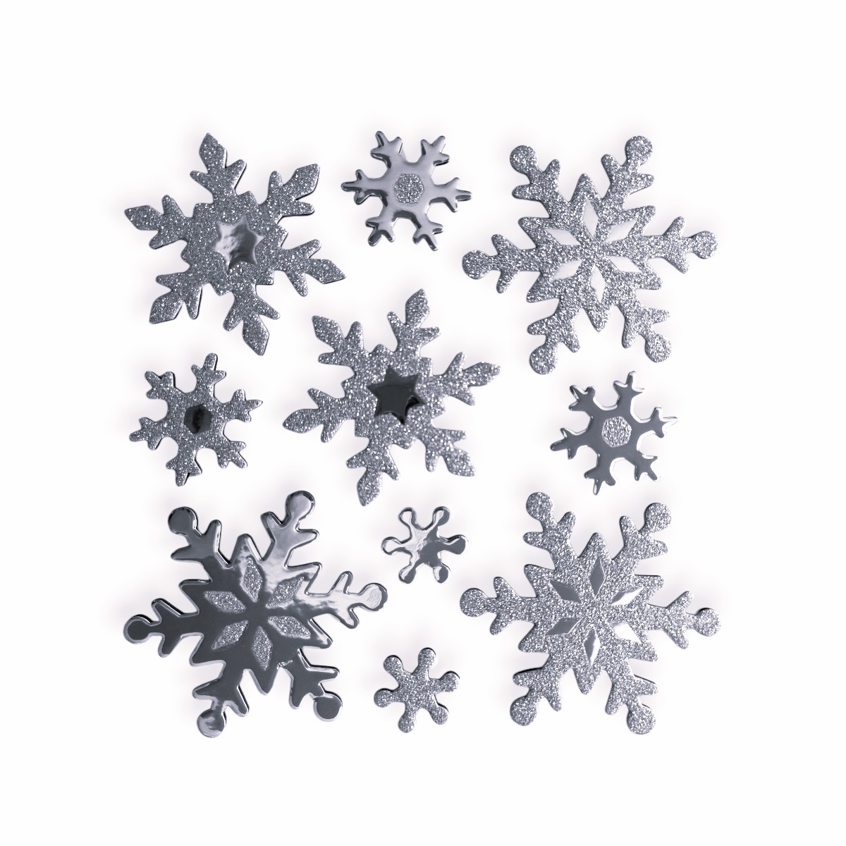 Ezüst hópihe karácsonyi matrica – 3D téli ablakdekoráció 10 db-os