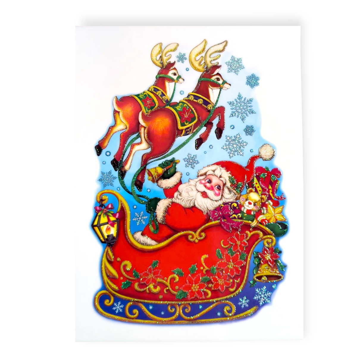 Mikulás szánkós karácsonyi ablakmatrica – csillámos dekor 20×30 cm