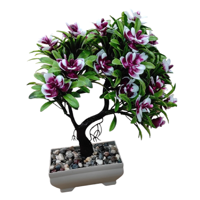 Virágzó mű Bonsai fa – 10x7x27 cm, dekoratív lakásdekoráció