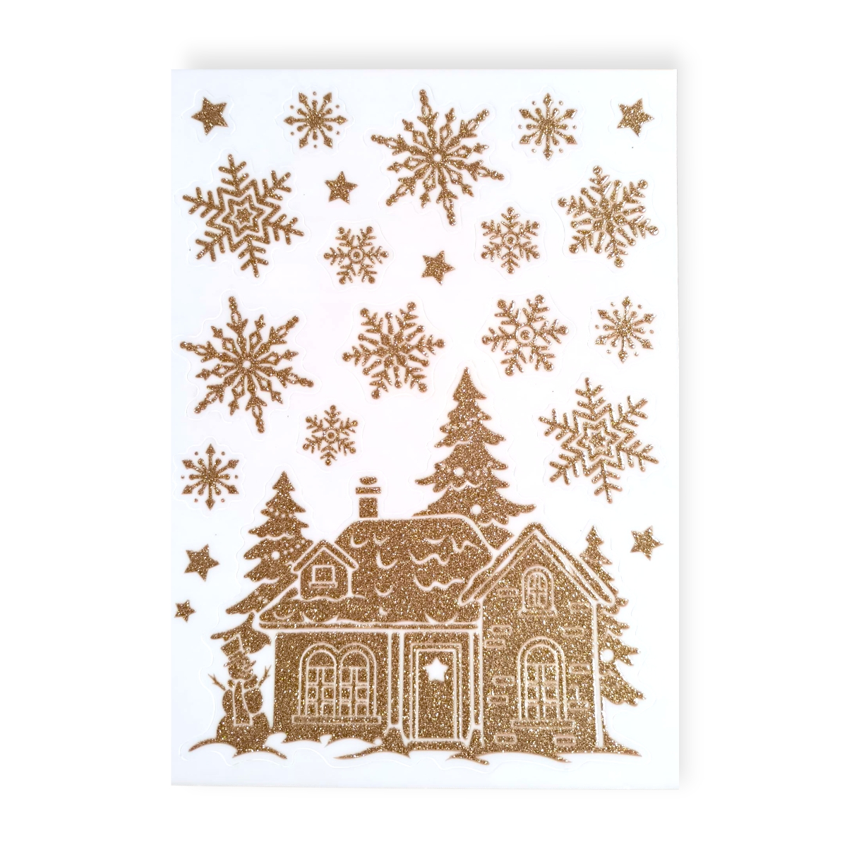 Bronz csillámos templomos karácsonyi ablakmatrica – ünnepi dekor 20×30 cm