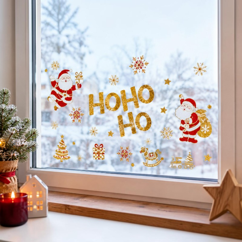 Arany csillámos Ho Ho Ho ablakmatrica – 20x60 cm