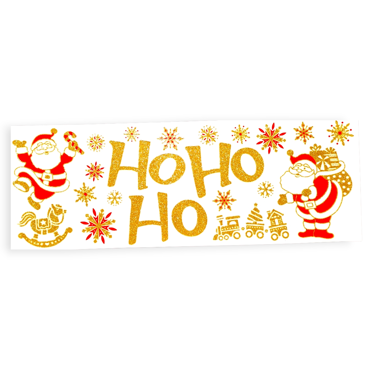 Arany csillámos Mikulásos karácsonyi ablakmatrica – Ho Ho Ho 20×60 cm