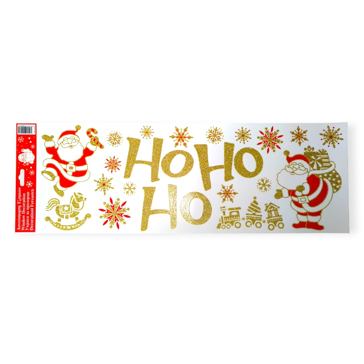 Mikulás karácsonyi ablakmatrica Ho Ho Ho arany csillámos 20×60 cm