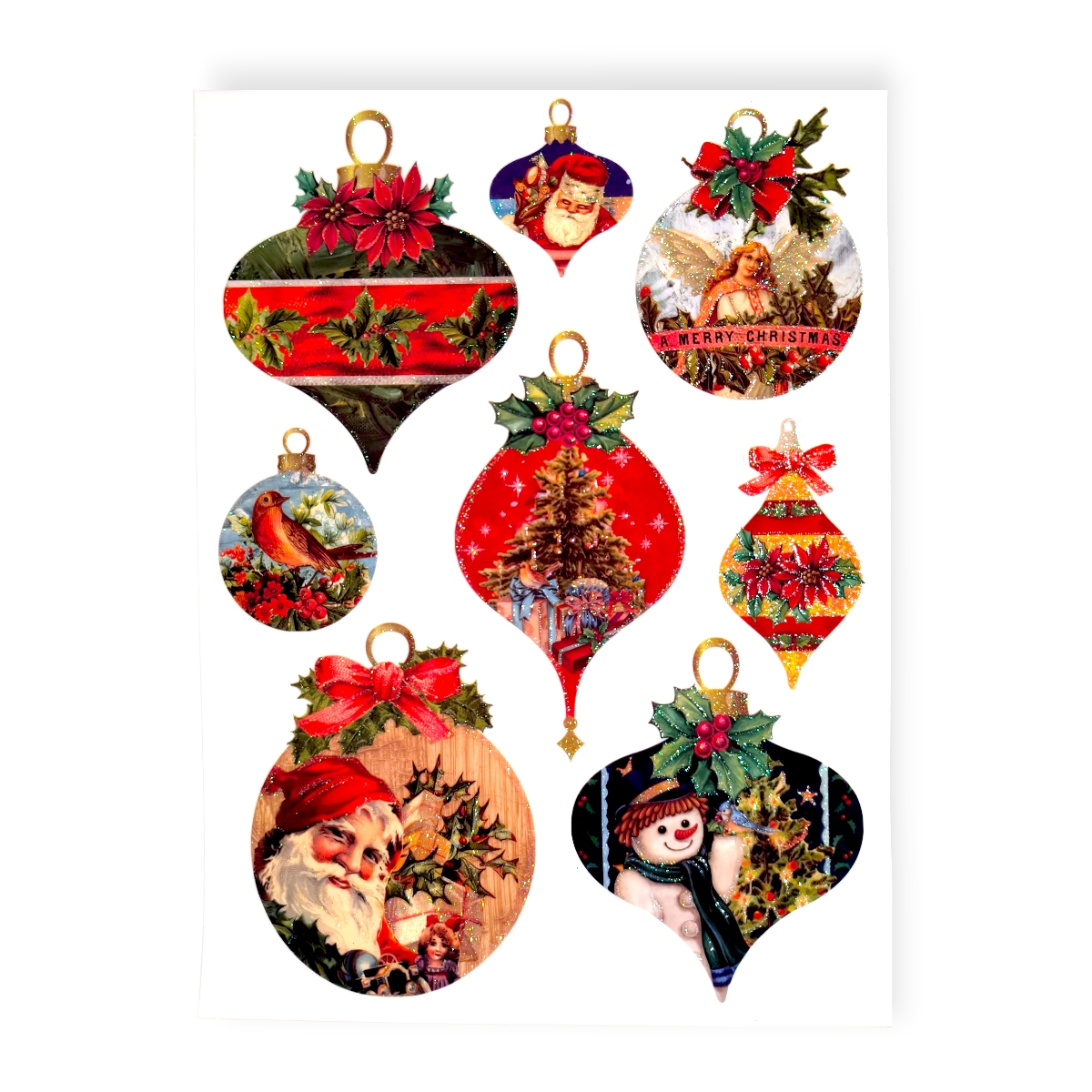 Színes gömbös karácsonyi ablakmatrica – vintage csillogó dekor 20×30 cm