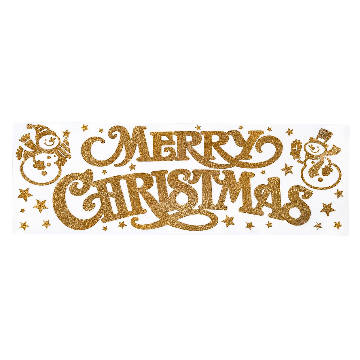Csillogó bronz hóember ablakmatrica Merry Christmas felirattal