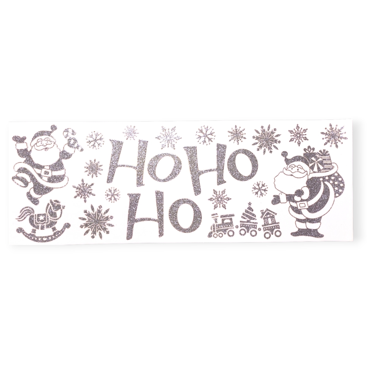 Ezüst csillogó Ho-Ho-Ho karácsonyi ablakmatrica – ünnepi dekor 60×20 cm