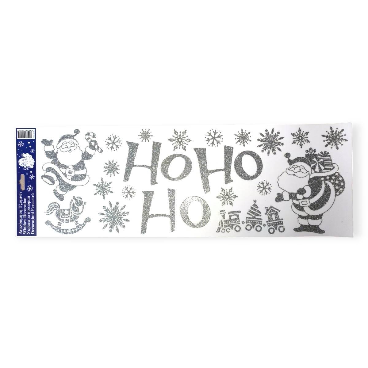 Karácsonyi ablakmatrica – Ezüst csillogó Ho-Ho-Ho felirat 60x20cm