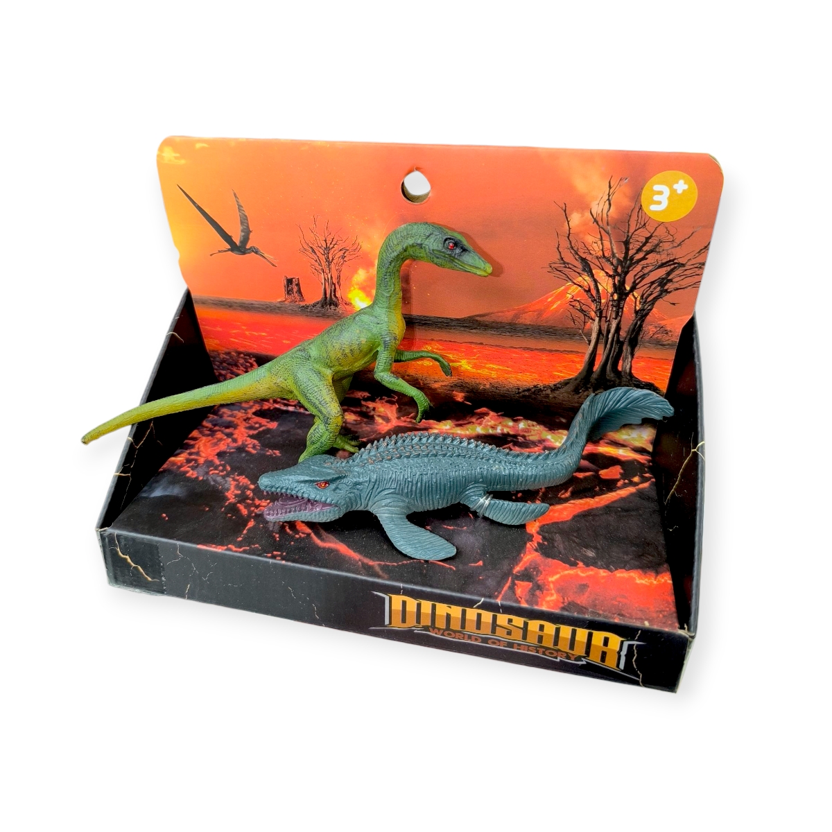 Műanyag dinoszaurusz figurák compsognathus és vízi dinoszaurusz 14 cm - 2 db