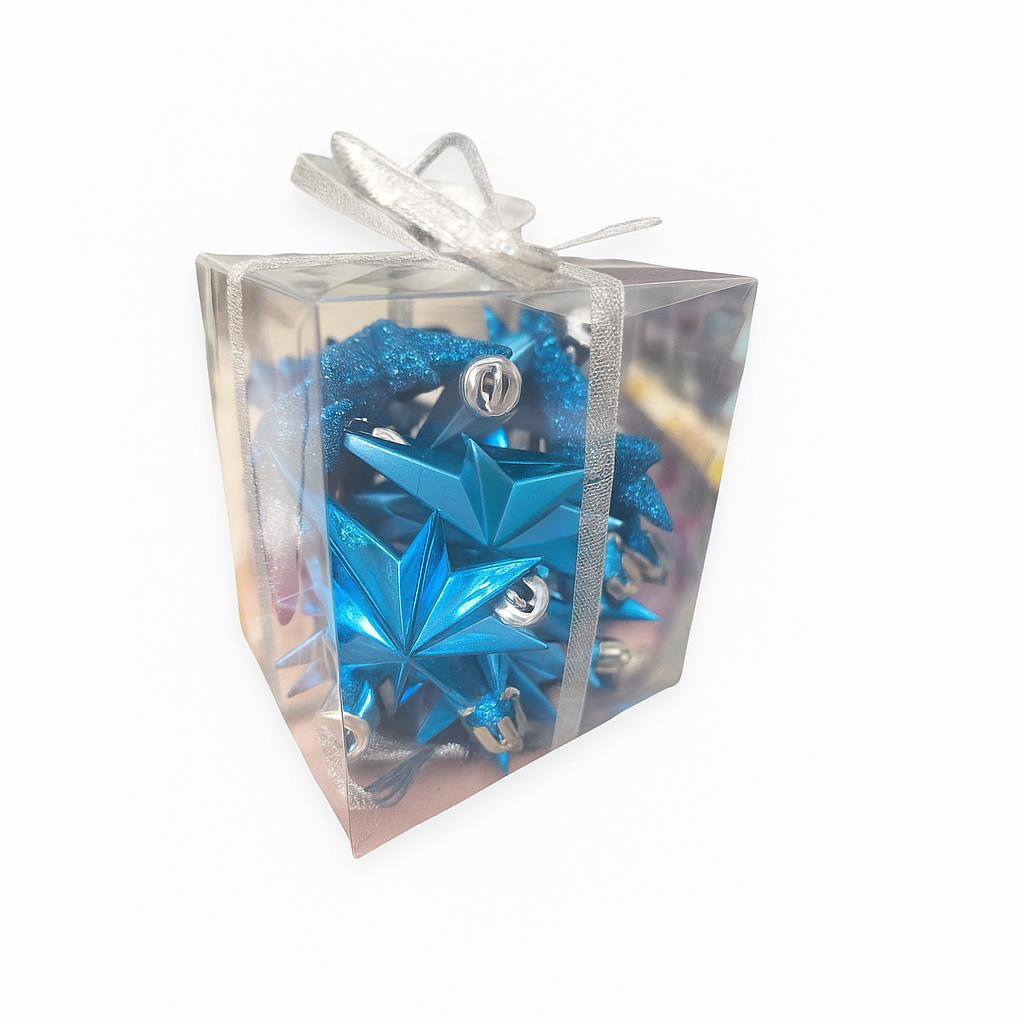 16 db-os kék csillag karácsonyfadísz 8 cm – fényes és matt mix