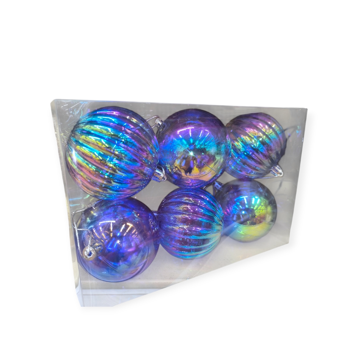 Kék-lila holografikus karácsonyi gömb szett 8 cm – 6 db
