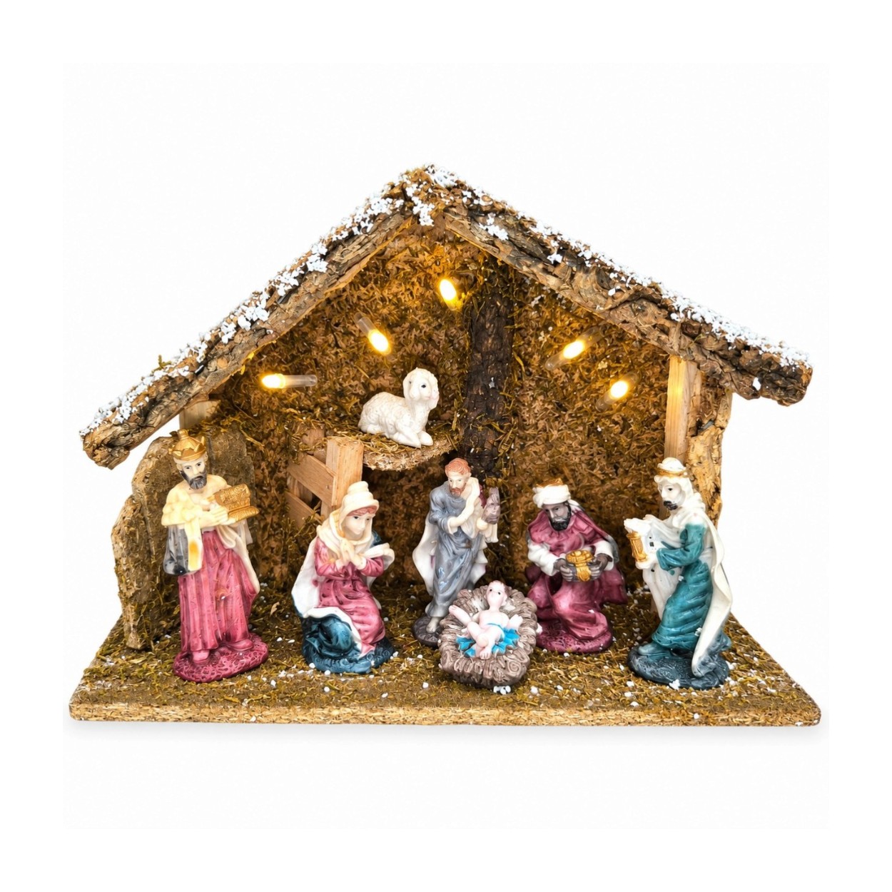 LED-es karácsonyi betlehem 7 db figurával (26x18 cm)