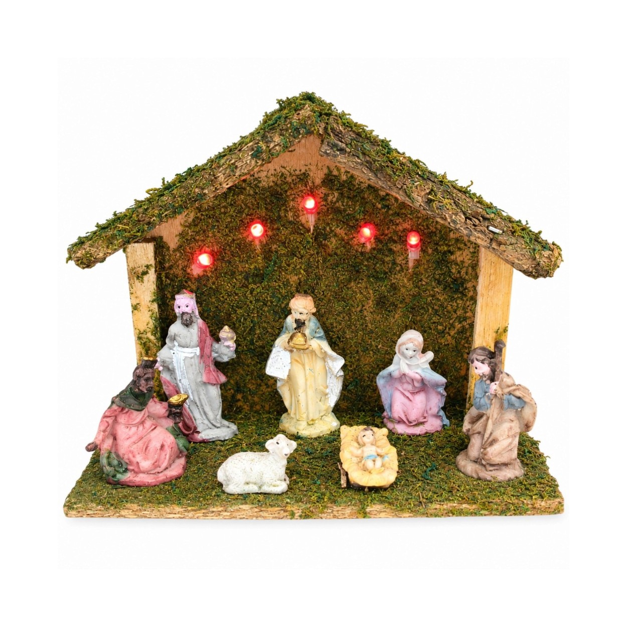 LED-es karácsonyi betlehem 7 db figurával (17x13 cm)