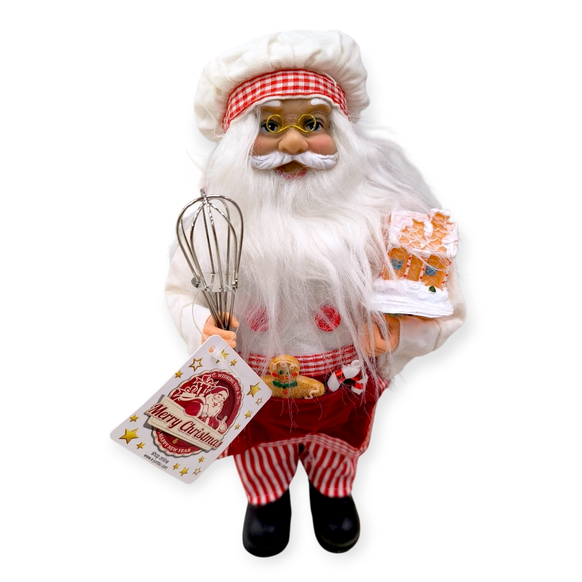 Dekoratív Mikulás cukrász figura tortával – 33 cm karácsonyi dísz