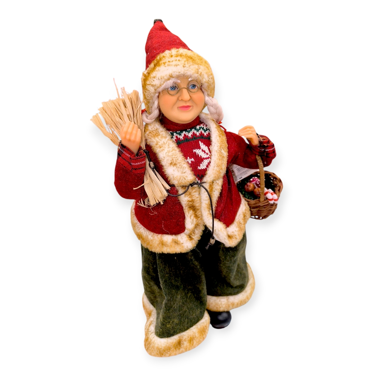 Dekoratív Télanyó figura kosárral – 45 cm