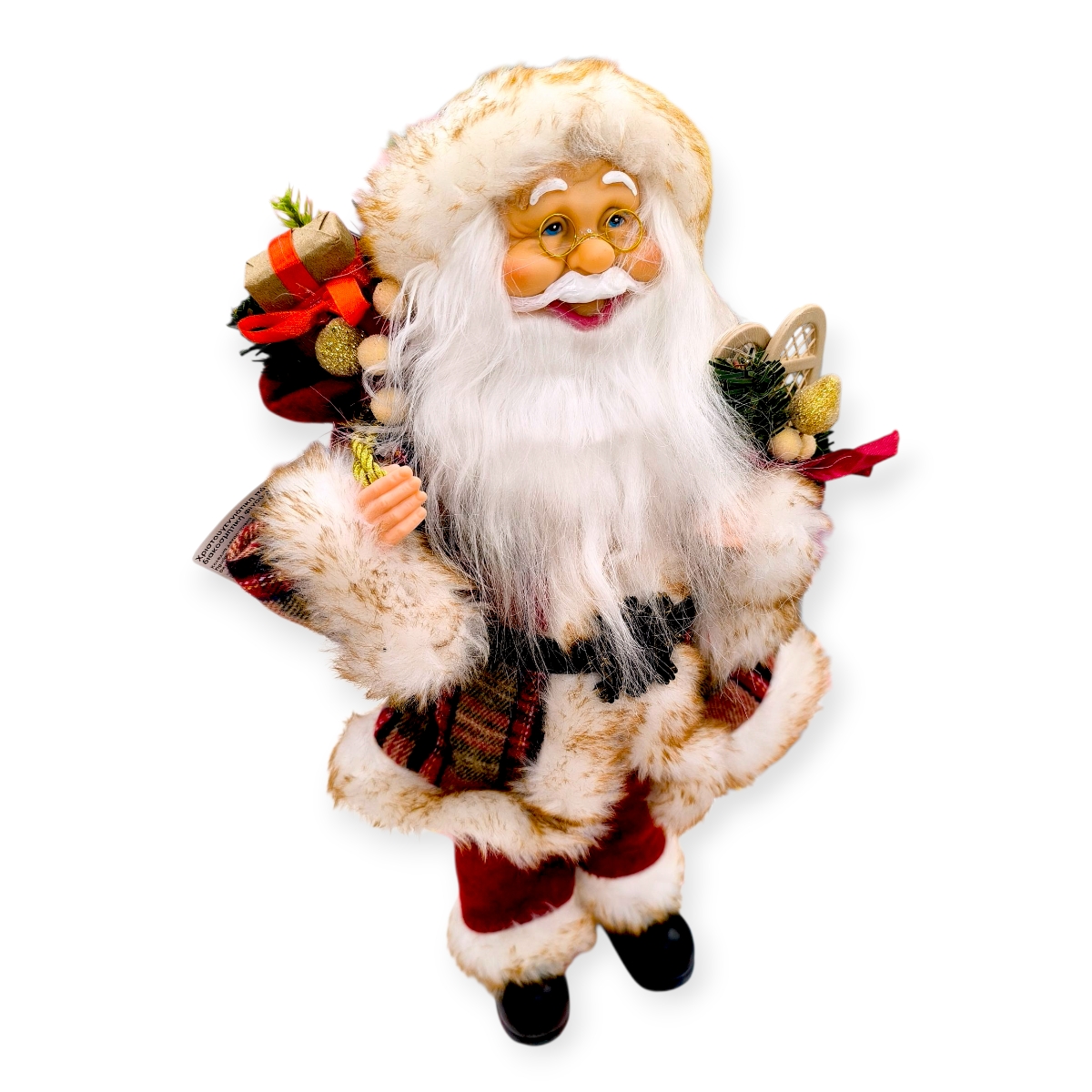Mikulás dekoratív figura kockás ruhában – 45 cm