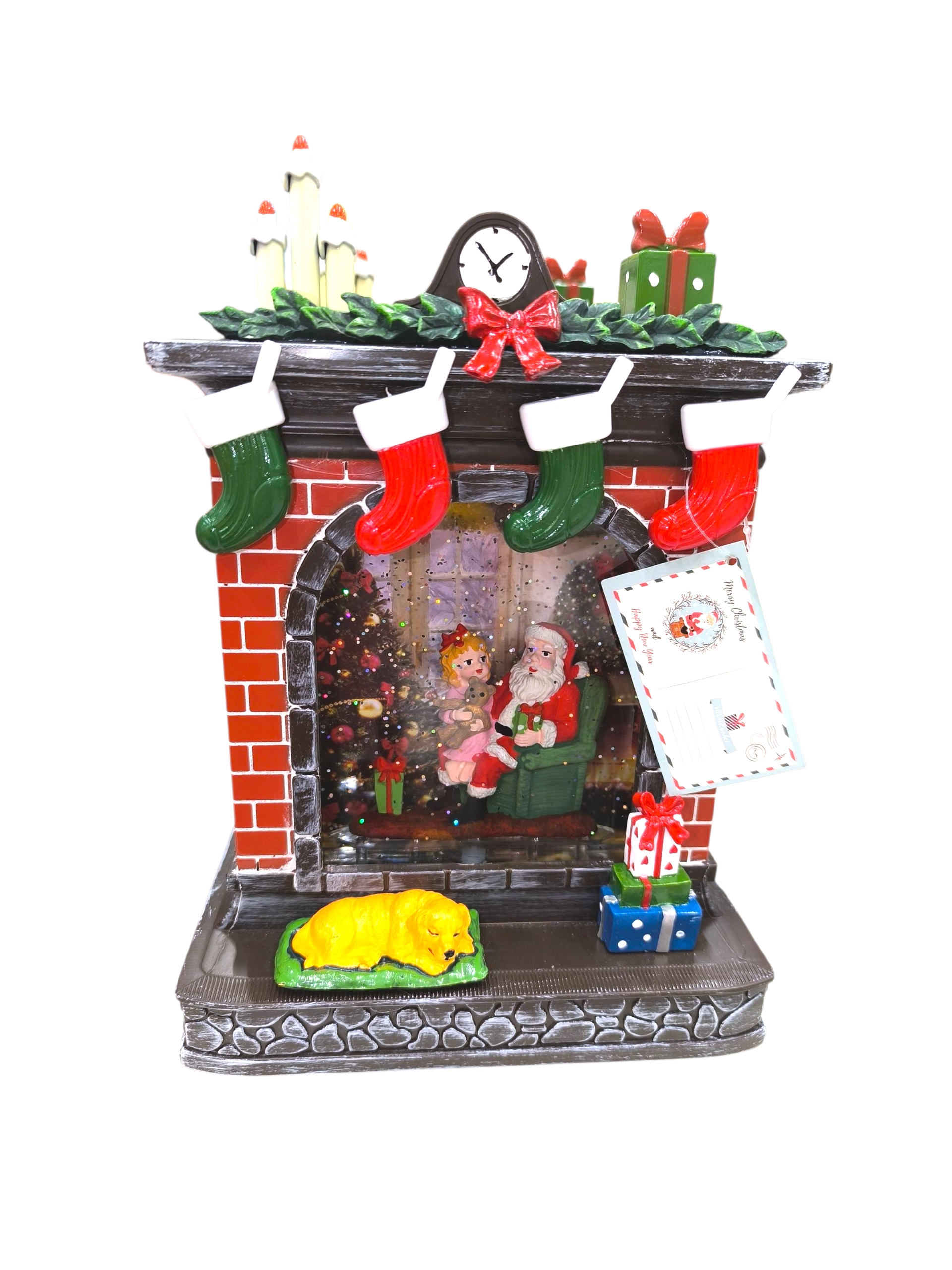 Karácsonyi hógömb LED-del, zenével és kandalló dizájnnal – 18×9,5×26 cm