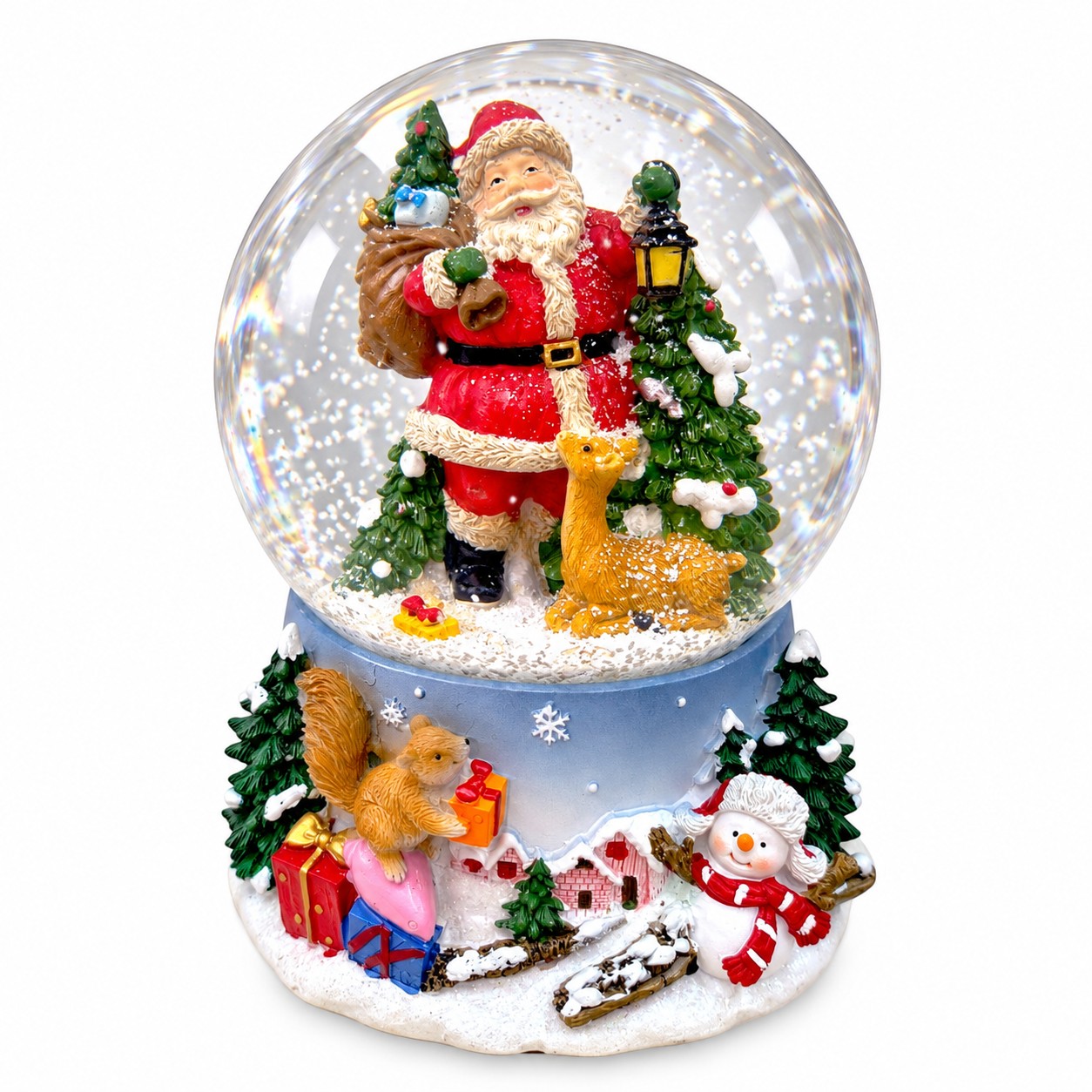 LED világító Mikulás és hóember karácsonyi hógömb (20 cm)