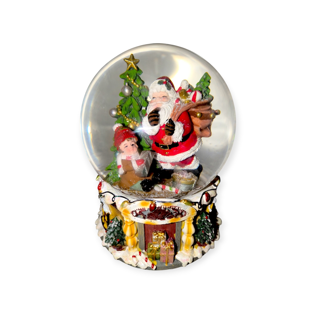 Karácsonyi hógömb Mikulással és gyerekekkel – zenélő, 20 cm