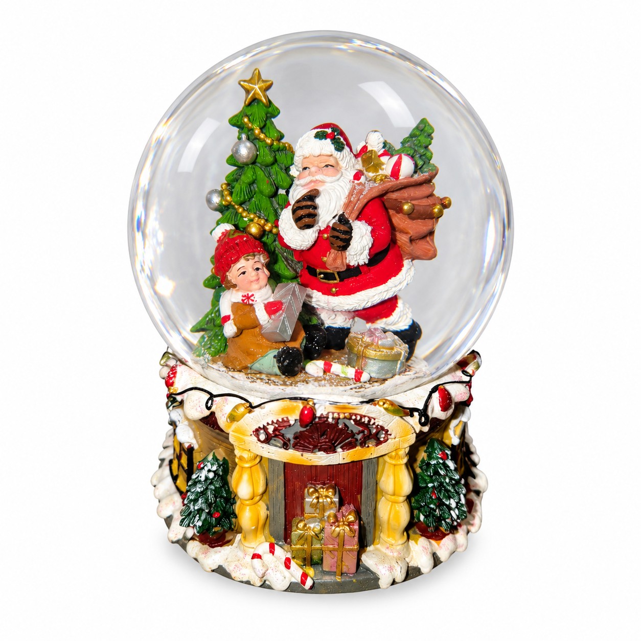 Zenélő Mikulás karácsonyi hógömb gyerekekkel (20 cm)