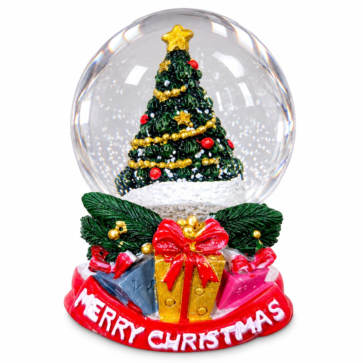 Boldog Karácsonyt fenyőfa hógömb (6 cm)