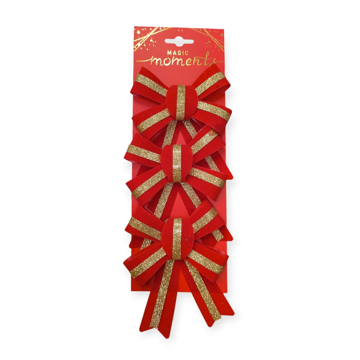 Bársonyos vörös-arany karácsonyi dekoratív masni 14cm – 3 db