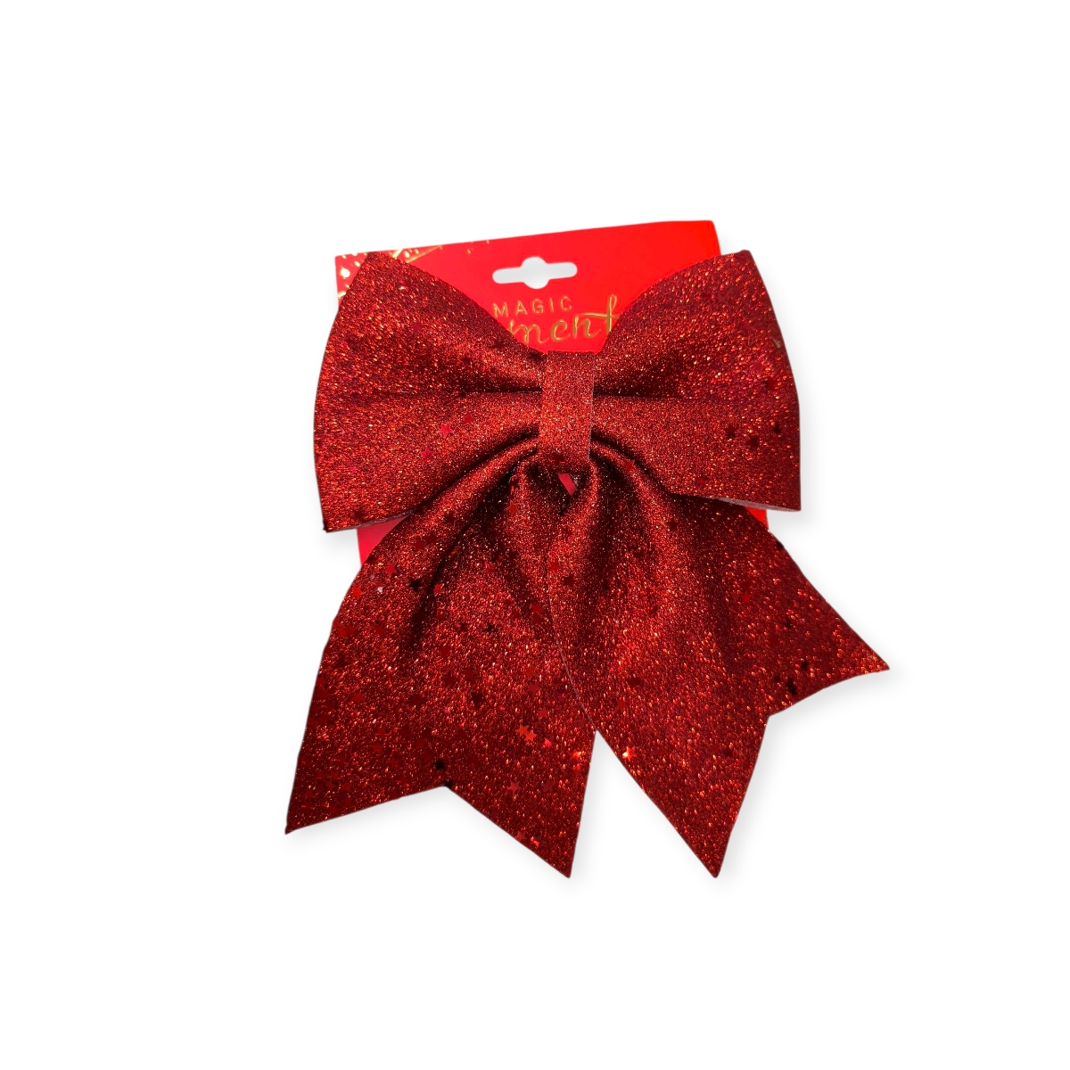 Piros csillámos karácsonyi dekor masni csillag flitterekkel 28 cm