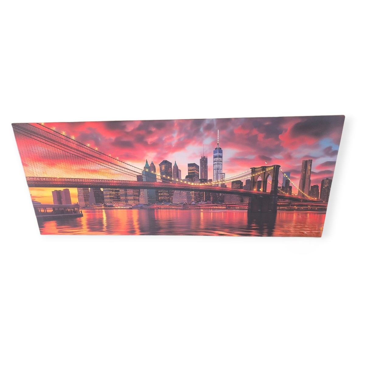 LED világítású fali kép – Brooklyn Bridge New York, 100x40x1,5 cm