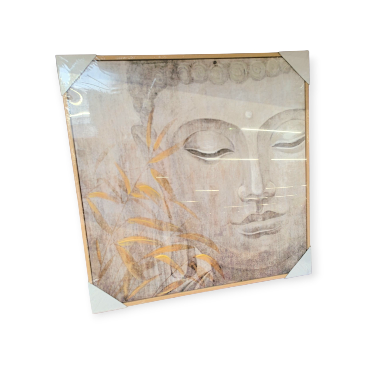 Buddha olajfestmény fa hatású keretben – 57x57 cm