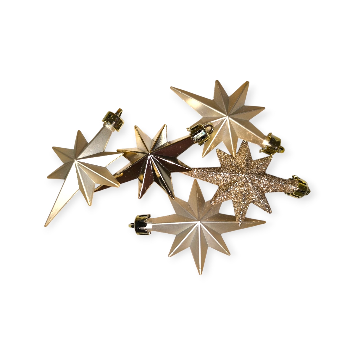 Pezsgő színű karácsonyfadísz szett – 16 db matt csillag, 8 cm